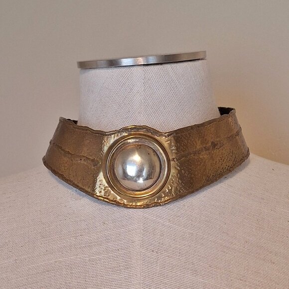 Handmade Jewelry - Brutalist Brass Necklace Mythological Cosplay Tribal Warrior Princess Choker